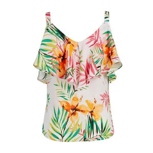 7th Avenue NY&CO Multicolored Floral Ruffled Cold-Shoulder Top in Size XL
